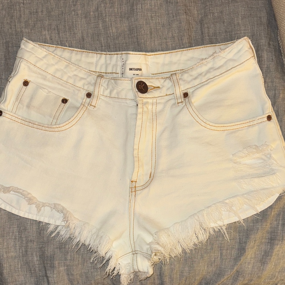 One Teaspoon White Frayed Jean Shorts